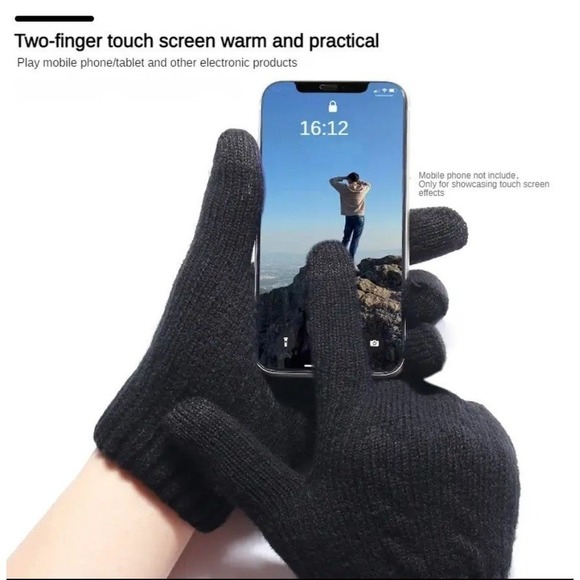 Unisex Thermal Warm Thick Fleece Lined Touchscreen Gray Knit Gloves NEW‎ Winter - Picture 2 of 11